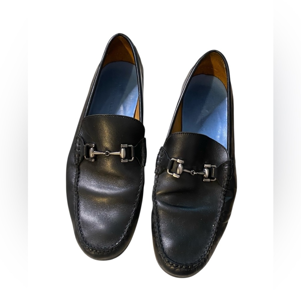 Peter Millar Black Leather Slip-On Loafers with Horsebit Detail